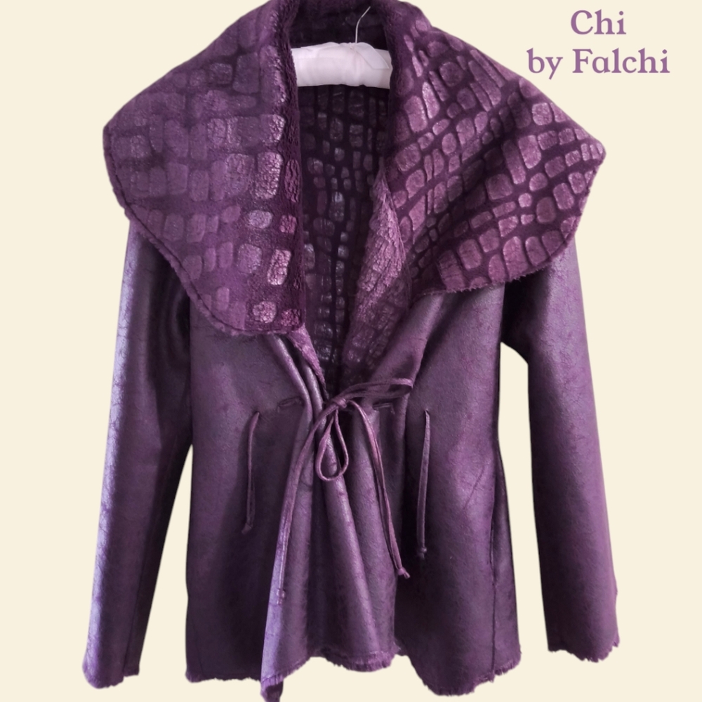 Chi by Falchi Unique Textured Deep Purple Cozy Coat with Tie Closure Size XS